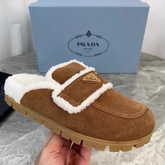 Prada Tan Suede Slippers with White Trim - Picture 7 of 8